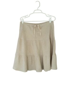 Allen Allen Vintage Tan A Line Tiered Knee Length Linen Skirt Large